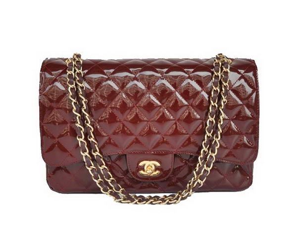 AAA Chanel A28601 Bordeaux Patent Leather Jumbo Flap Bag Gold Hardware Replica